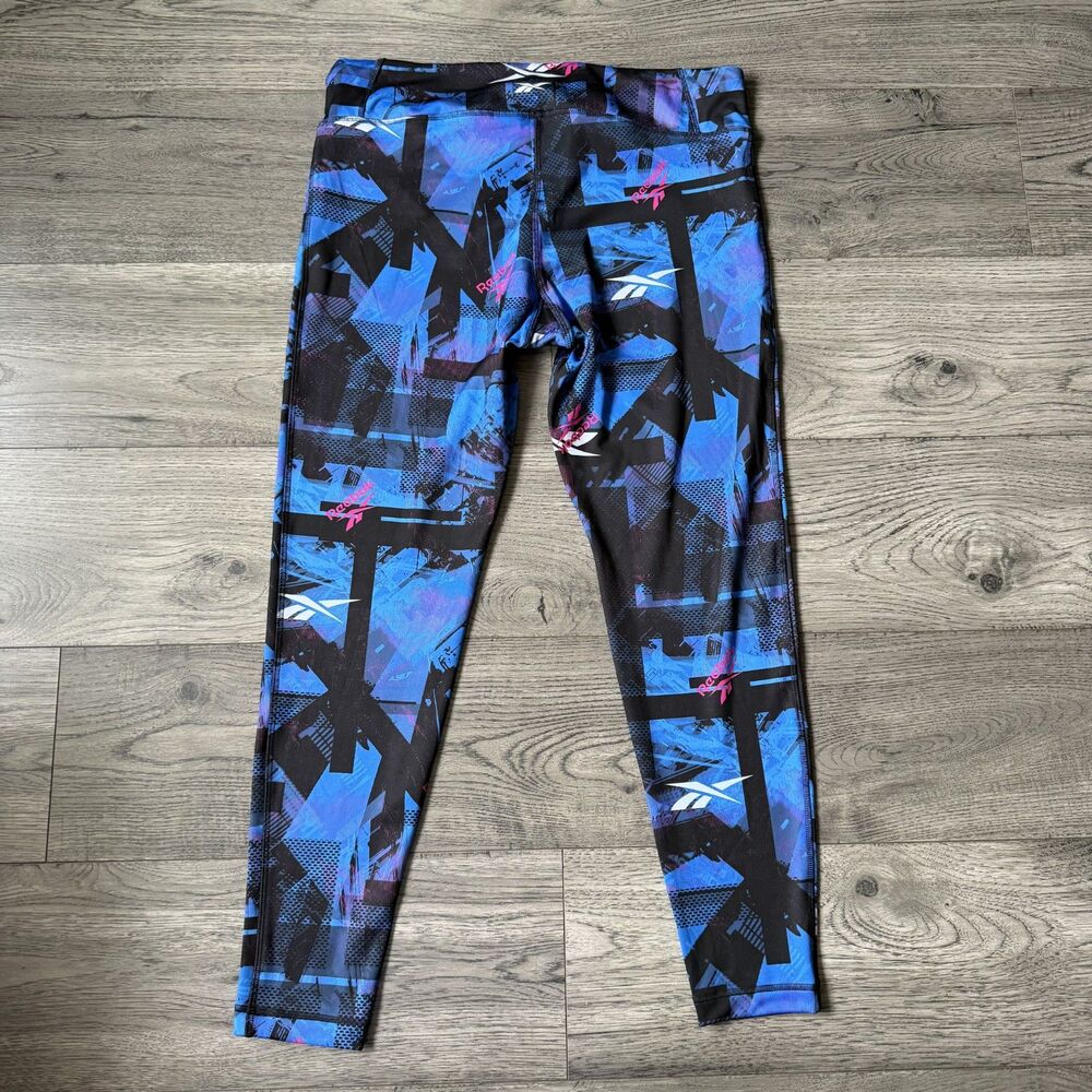 Reebok Speedwick Women's Active Printed Tights Abstract Blue Pink NWT - Size XL